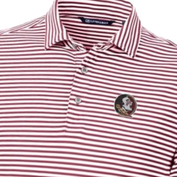 Cutter & Buck Florida State Seminoles Red Virtue Eco Pique Stripes S/S  Polo XXL - Picture 1 of 5